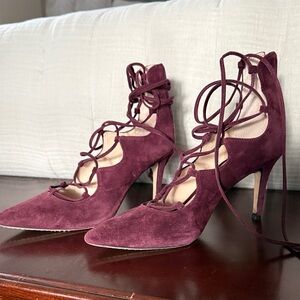 Vince Camuto Burgundy Suede Lace-Up Pointed Heels